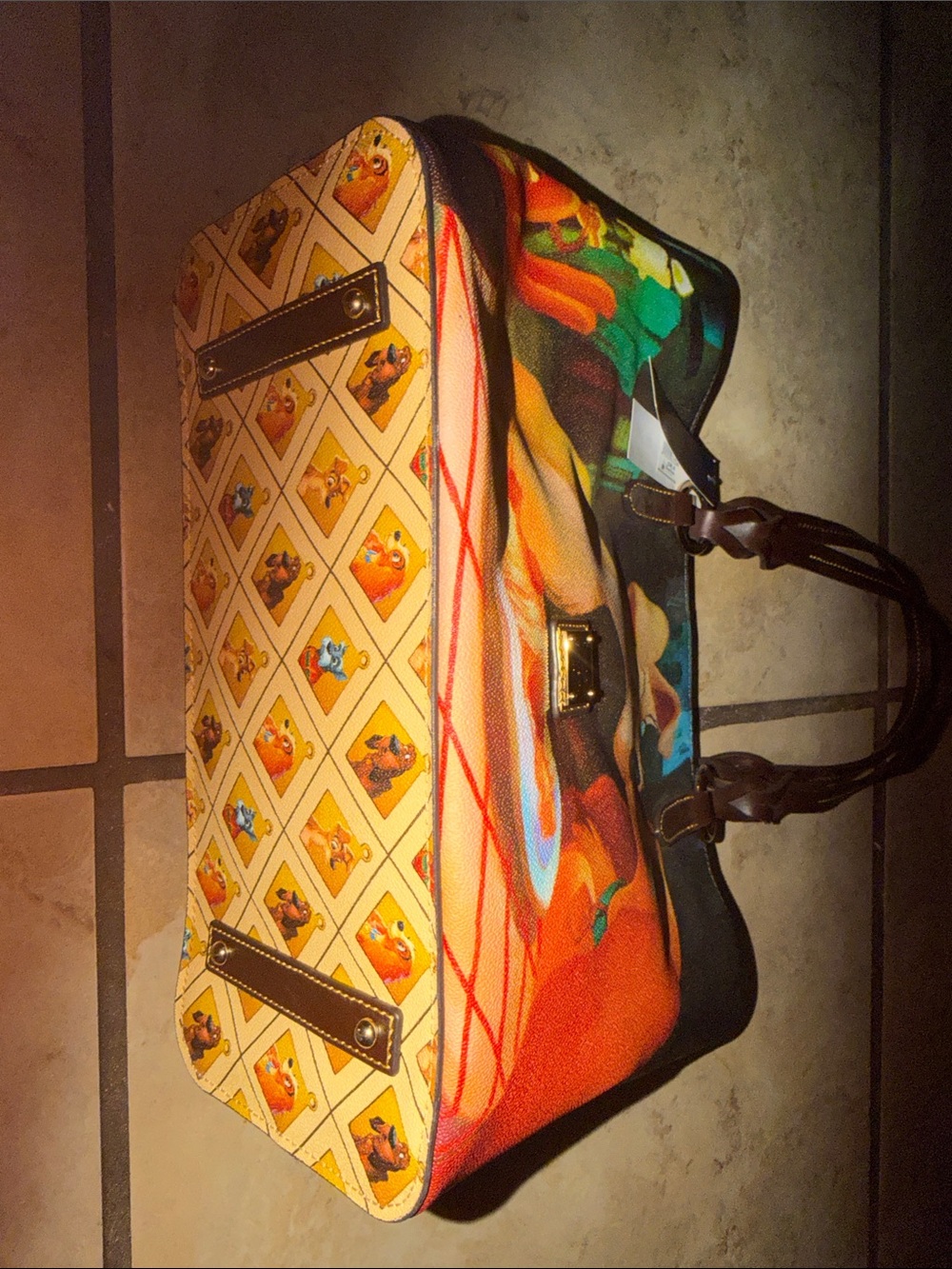 Dooney & Bourke Brown Multi-Color Lady & The Tramp Print Tote nwt - Picture 3 of 4